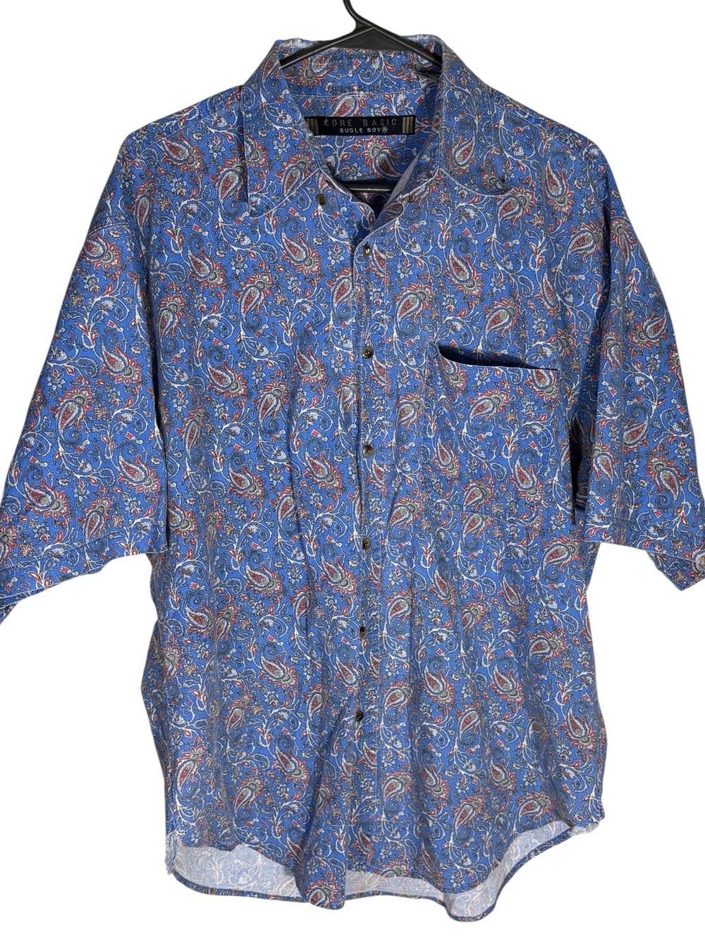 Bugle Boy XL Blue Paisley 100% Cotton Button Up Shirt